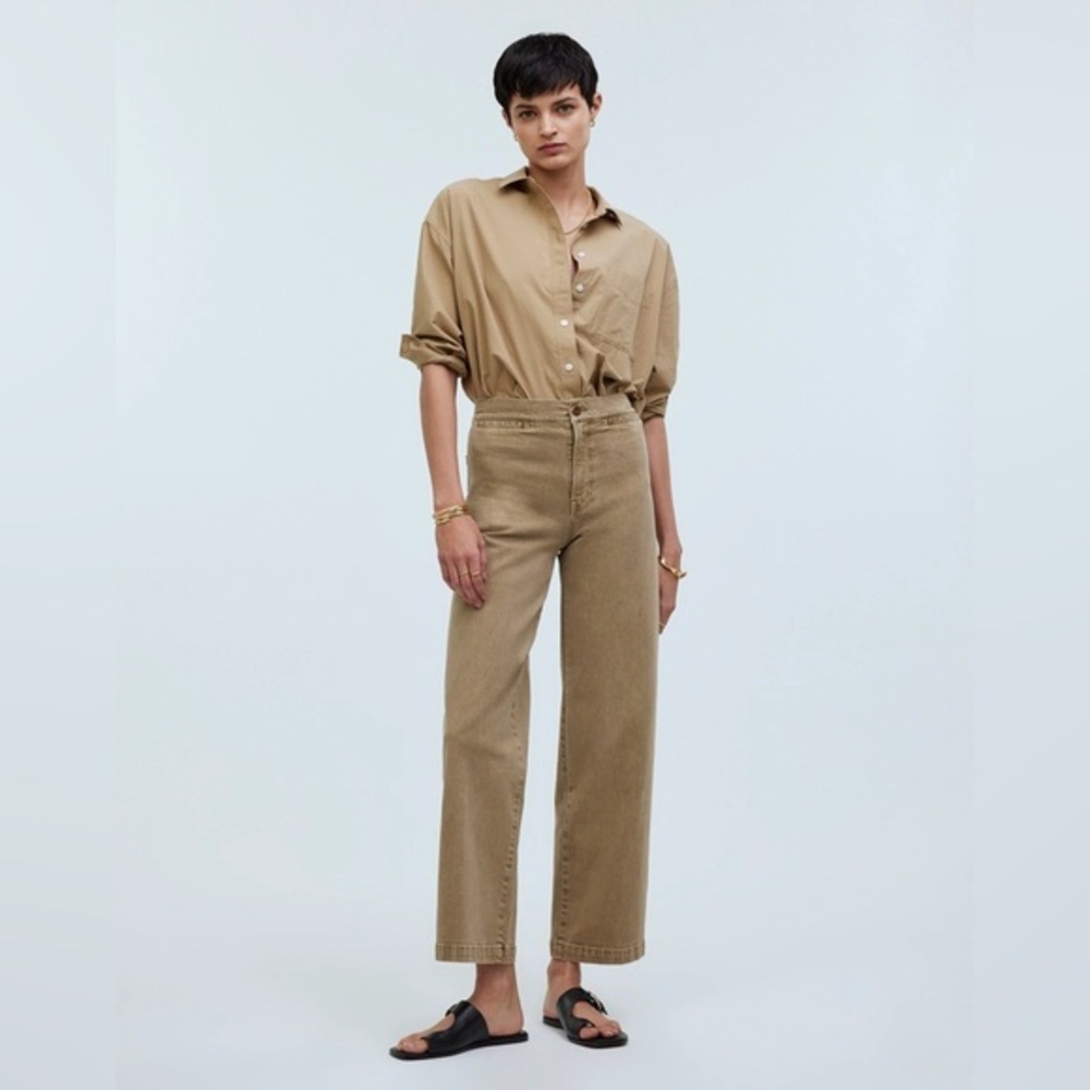 Madewell Curvy Emmet Wide Leg Crop Pants Welt Pocket Sz 31 in Drill Khaki Tan